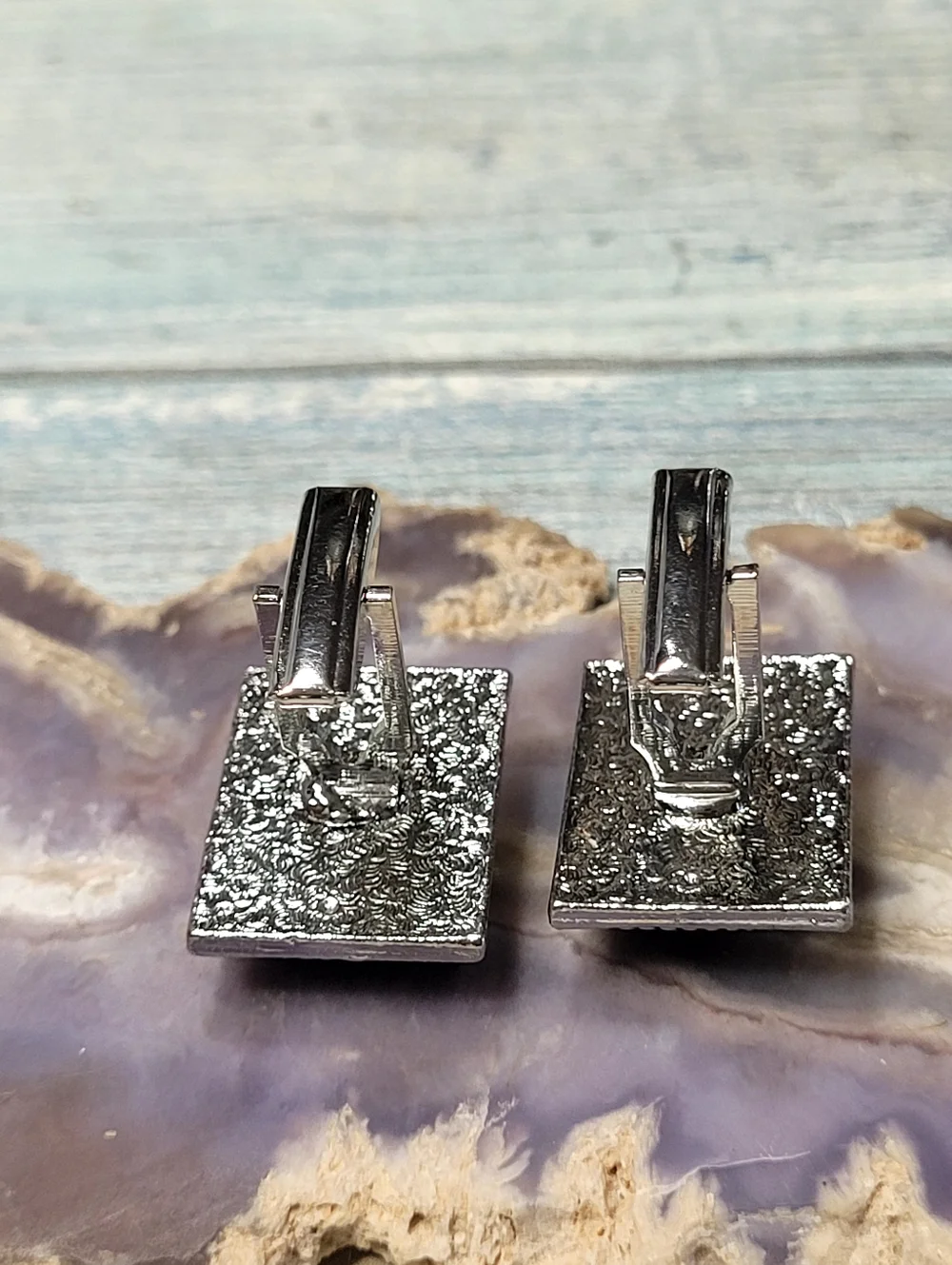 Silver-Tone Black Stone Rectangular Cufflinks - Men Accessories